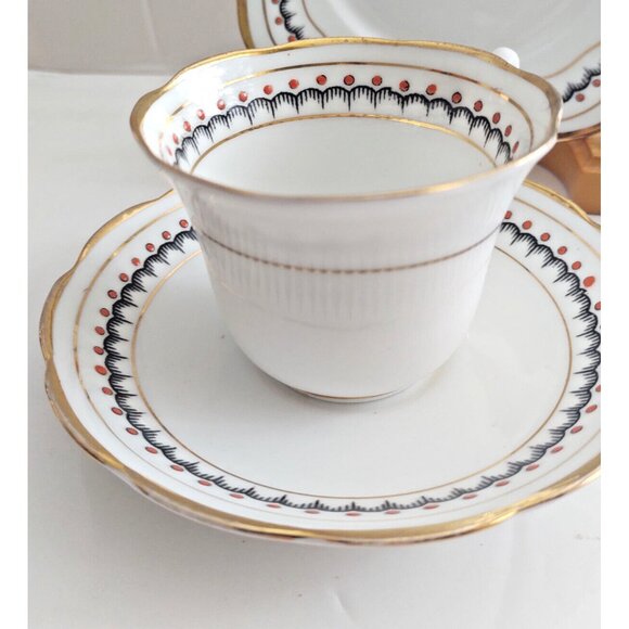 Antique  Art Deco Hand Painted Tea Cup and Saucer with Bread Plate  England - Picture 2 of 11